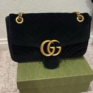 Gucci Large Marmont Black Velvet/Suede Handbag! with Tag Like New